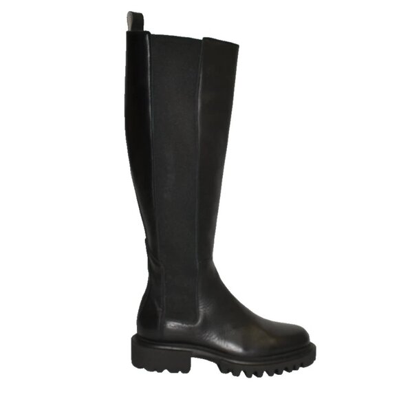 New! AllSaints Maeve Knee High Chelsea Boot Black Leather 38 8 US DD528 - Picture 1 of 6